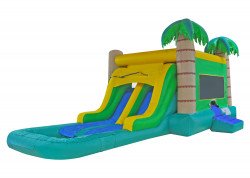 DUAL LANE TROPICAL WET OR DRY BOUNCE HOUSE & SLIDE COMBO